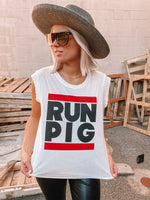 RUN PIG ::: Women's White Muscle Tee or
