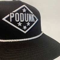 Podunk Snapback Black w/ White Rope